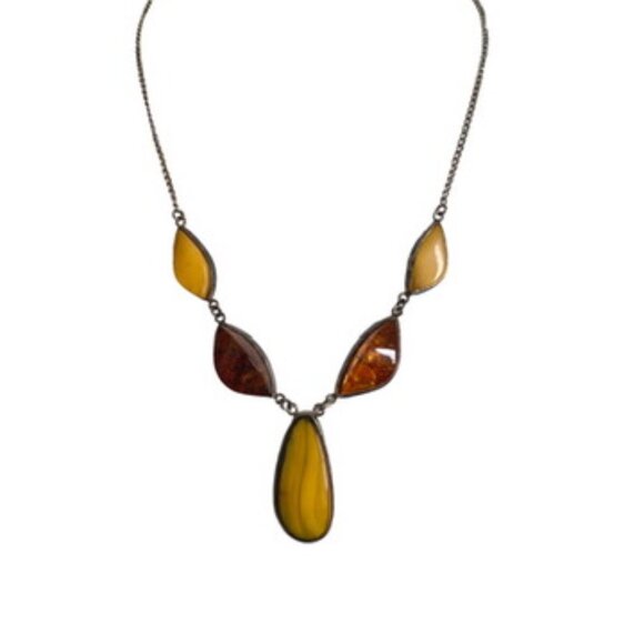 sterling Silver 925 Amber Necklace Statement Butterscotch modernist scandinavian - Picture 6 of 12